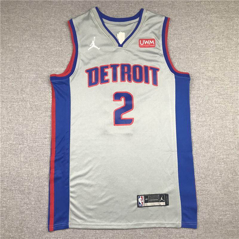 Men Detroit Pistons #2 Cunningham Grey Game NBA Jersey-0